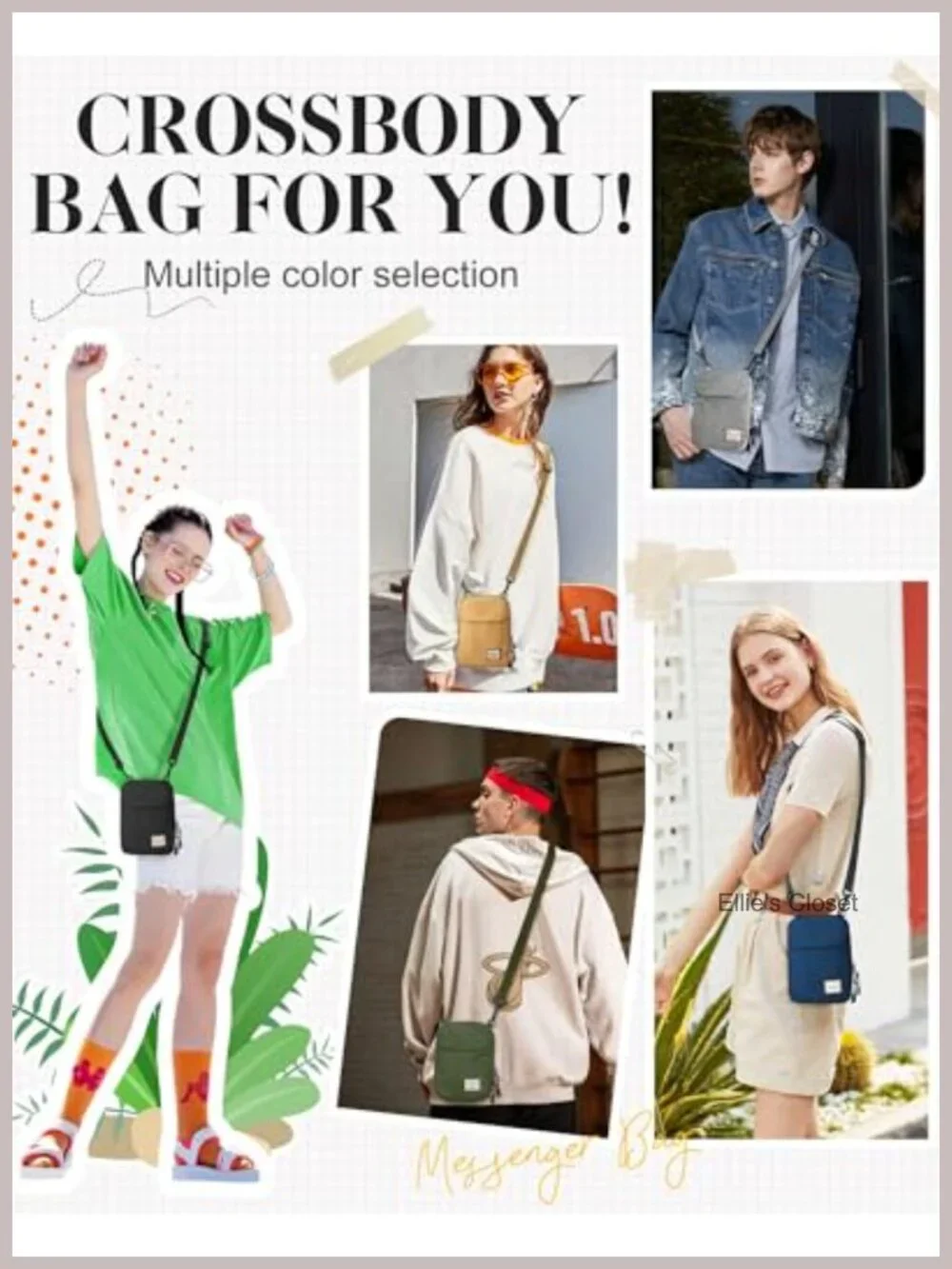 Mini Crossbody Bag Messenger Satchel Water-Resistant Nylon Adjustable Strap